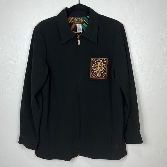 Bob Mackie Wearable Art Black Zip Up Cardigan Jacket Size M - Picture 1 of 12